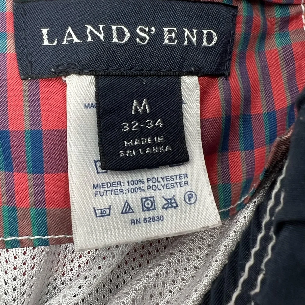 LAND’S END SWIM TRUNKS NWOT RED BLUE GREEN‎ PLAID, MESH LINER, DRAWSTRING WAIST